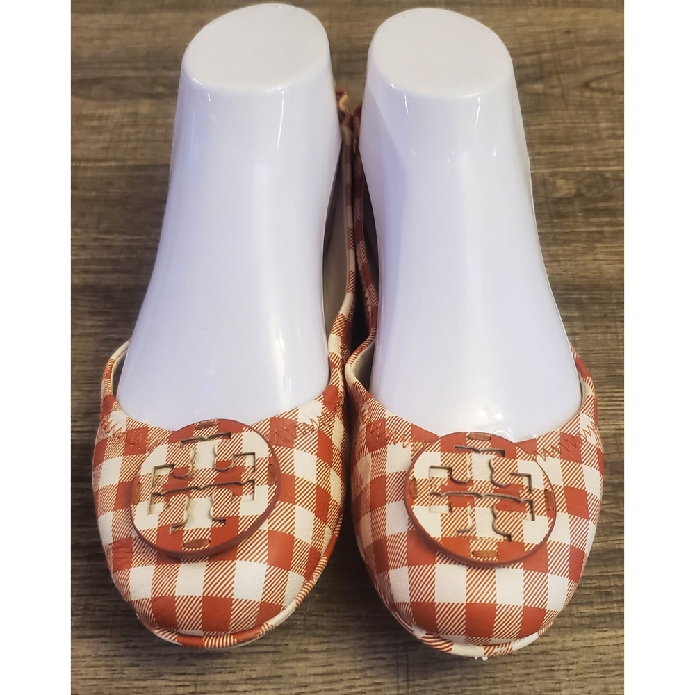 Tory Burch Minnie Travel Slip On Flat Shoes  Women's Size 7.5 White Burnt Orange - Picture 2 of 12